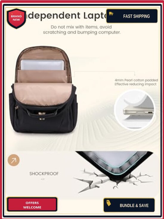 Laptop Backpack for Women with Leather Trim, 15.6\